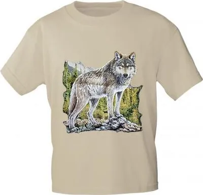 Produktbild von T-Shirt mit Print - Wolf - 10846 - versch. Farben zur Wahl - Gr. S-2XL Color - natur Größe - L