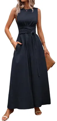 Immagine prodotto di Omgoods - Abito estivo lungo da donna con vita alta e tasche