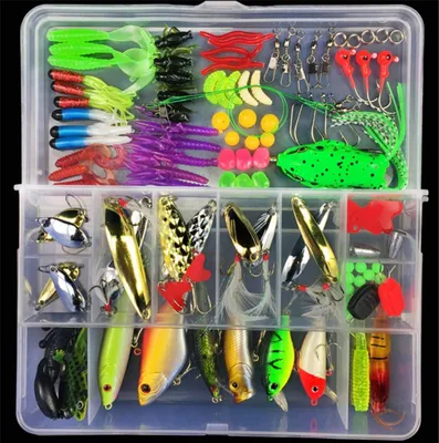 Produktbild von Angelzubehör Set 106-teilig, für Hecht, Hardbaits, Softbaits, mit Aufbewahrungsbox