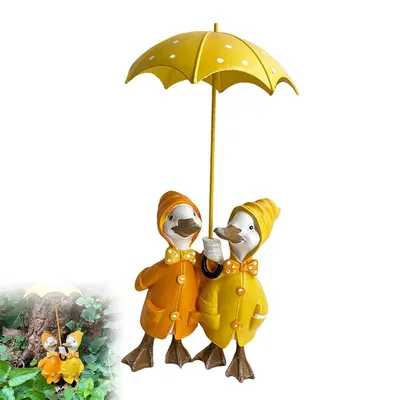 Produktbild von Outdoor-Ente Skulptur, Doppel-Ente mit Regenschirm, Garten-Tier-Skulptur, lustige Cartoon-Resin-Ente mit Regenschirm, geeignet für Frauen und Kinder