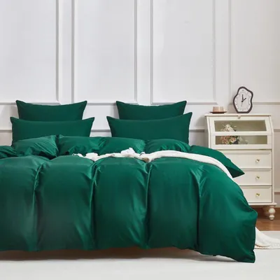 Produktbild von Bettwäsche-Set 155x220cm Olivgrün 3-teilig Mako Satin Baumwolle mit Reißverschluss