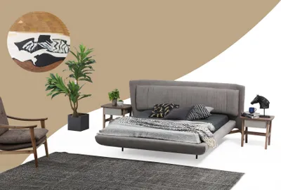 Image de Cadre de lit Lit double Tissu Moderne Gris Chambre à coucher double Nouveau