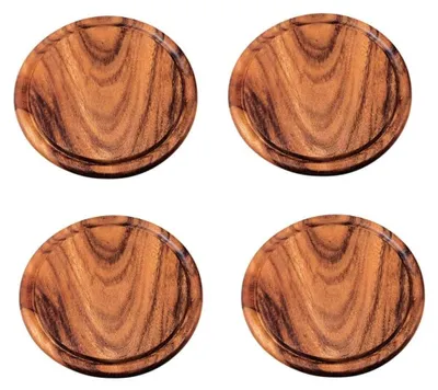 Image de Planche à découper bois d'acacia rond - Lot de 4 - Rainure à jus - Ø 30 cm