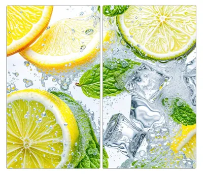 Produktbild von Spritzschutz Herdabdeckplatte Schneidebrett aus Glas Zitrusfrische 2-Teilig (60x52cm)