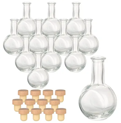 Immagine prodotto di Bottiglia da liquore - 12 bottigliette di vetro 50 ml - Con tappo di sughero - Vetro trasparente