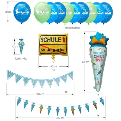 Produktbild von Oblique Unique Schuleinführung Schulanfang Einschulung Deko Set für Jungen - Girlanden + Luftballons + Konfetti