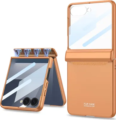 Produktbild von Hülle für Samsung Galaxy Z Flip 7 Magnetische Scharnierschutz Hartes PC mit Displayschutz All-Inclusive Schutzhülle Orange