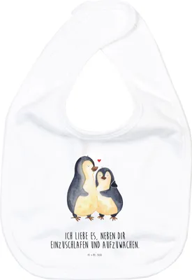 Produktbild von Mr. & Mrs. Panda Sabber Lätzchen Pinguine Einschlafen - Weiß - Geschenk, Hochzeitstag, Schlabberlatz, Baumwoll, Valentinstag, für Frauen, Babys, Freundin, Partner, Freund