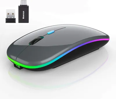 Produktbild von Maus Kabellos, 2,4 GHz-USB funkmaus, Bluetooth Maus, 1600 DPI Optical Tracking, Wiederaufladbare LED-Dual-Modus für Laptop, PC, iOS, Android