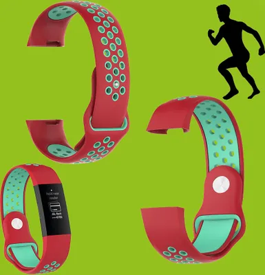 Produktbild von Für Fitbit Charge 3 / 4 Kunststoff / Silikon Armband für Männer / Größe L Rot-Türkis Uhr