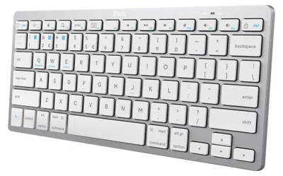 Produktbild von Trust 24653, Mini, Kabellos, Bluetooth, Scherenschalter, QWERTZ, Silber, Weiß
