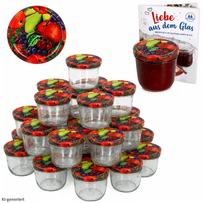 Produktbild von 100er Set Sturzglas 230 ml To 82 Obst Deckel incl. Diamant Gelierzauber Rezeptheft