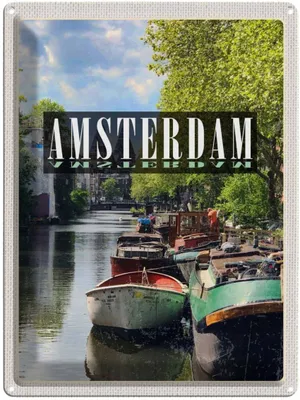 Produktbild von vianmo Blechschild 40x30 cm AmsterdamBootsfahrt Bildmotiv Reisemotiv Abenteuer Reisen Straße Stadt Urlaub