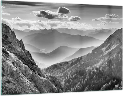 Produktbild von Bilder auf glas - Einteilig - Schwarzweiß Landschaft Berge - 120x80cm - Glasbilder - Wandbilder - Bilder - Wanddekoration aus Glas - Glas Bilder - Wandbild auf Glas - GAA120x80-4560