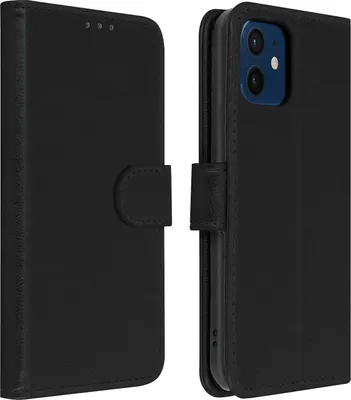 Produktbild von Avizar, Flip Cover Geldbörse, Klappetui Kunstleder für Apple iPhone 12 Mini, Schwarz