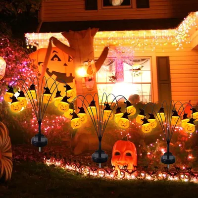 Produktbild von LED Solar Kürbis Gartenstecker Halloween Deko Solarlampen Außen, Solarleuchten Party Kürbislaterne Warmweiß IP65 Wasserdicht für Garten Rasen Hof Weg