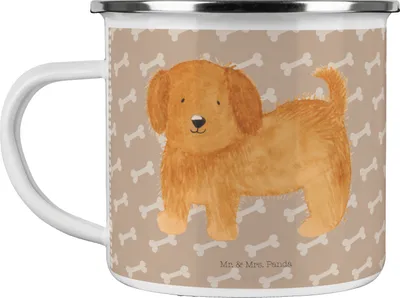 Produktbild von Mr. & Mrs. Panda Teetasse Hund Flauschig - Hundeglück - Geschenk, Hundebesitzer, Pott, Hunde, Sprüche, Teebecher, Hundemama, Haferl, Emaille Becher, Tasse, Süß