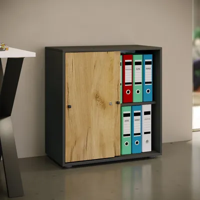 Produktbild von VCM Büroschrank mit 2 Fächern | moderner Aktenschrank mit Schiebetüren und Schloss | Maße ca. B. 70 x  H. 73 x T. 37 cm – Lona 2-Fach abschließbar