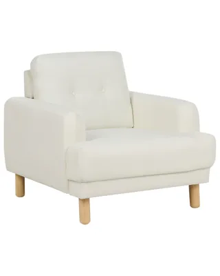 Produktbild von BELIANI Sessel Cremeweiß Stoffbezug mit Hohen Holzbeinen Armlehnen Knopfheftung Skandinavisch Retro Modern Wohnzimmer Ausstattung