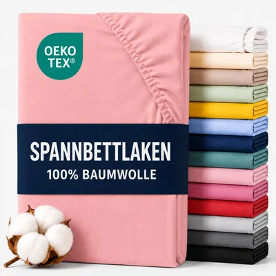 Produktbild von Komfortec Jersey Spannbettlaken 140x200 cm, 100% Baumwolle, Rosa, KI-generiertes Bild