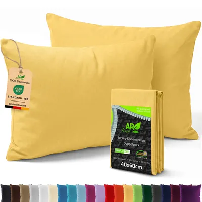 Produktbild von AR Line 2er Pack Jersey Kissenbezüge 40x60 Baumwolle – weich, elastisch, Kissenhüllen mit Reißverschluss, in Farbe: Gelb
