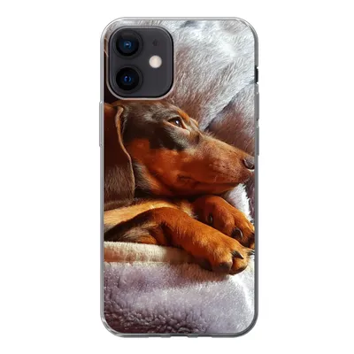 Produktbild von MuchoWow® Handyhülle Schutzhülle Hülle für iPhone 12 Niedlicher Dackel liegt unter der Bettdecke Silikon Softcase Handy Hülle - Schutzhülle
