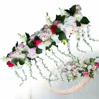 Image de Fleurs artificielles Bouquet de roses Panneau mural Têtes de roses Décorations florales Rose Flower Row Arrangements Fête, mariage, bricolage, fleurs pour la maison Mur Mariage Arche Arrangement Décoration