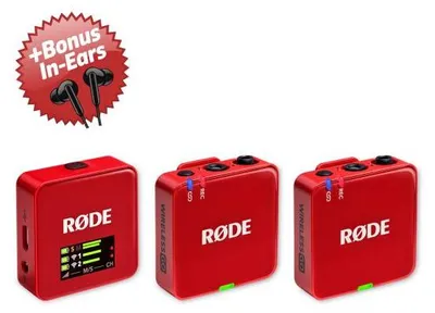 Image de Système de micro sans fil Rode Wireless GO Gen 3 Rouge + écouteurs intra-auriculaires offerts