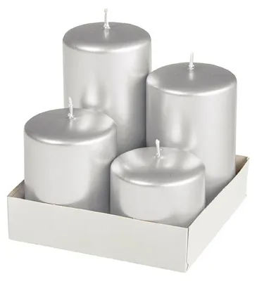 Produktbild von Adventset Stumpenkerzen Silber Ø 60 mm, 4 Stück
