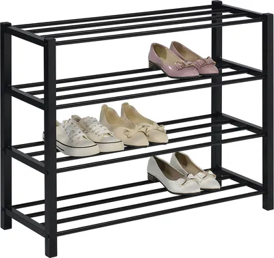 Produktbild von Schuhregal NAVAN Metall Schwarz, robuste Schuhbank mit 4 Ablagen, platzsparende Schuhkommode, ideal für Schuhregal offen, Schuhständer, Schuhregale