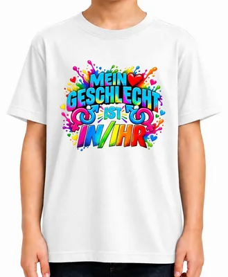Imagen del producto de Camiseta blanca con el texto: "Mi género está en su pronombre. Humor. Doble sentido. Para niños." (Talla 104)