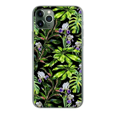 Produktbild von MuchoWow® Handyhülle Schutzhülle Hülle für iPhone 11 Pro Max Blume - Blätter - Muster Silikon Softcase Handy Hülle - Schutz