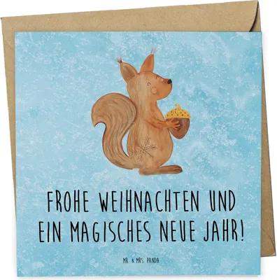 Produktbild von Mr. & Mrs. Panda Glückwunschkarte Eichhörnchen Weihnachten - Eisblau - Geschenk, doppelkarte, Weihnachtsmotiv, Klappkarte, Neujahr, faltkarte, Grußkarte, Weihnachtsgruß