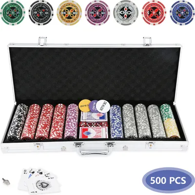 Image de Jayseuw 500 jetons de poker Mallette de poker Set de jeuMallette de poker avec étui en aluminium Argent
