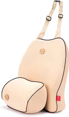 Image de Ensemble de coussins orthopédiques Unyqoos® pour le soutien lombaire et cervical, en mousse à mémoire de forme (mousse viscoélastique), couleur beige – housse en mesh lavable, fixation élastique, soutien pour les douleurs dorsales