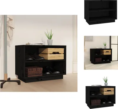 Obrázok produktu pre vidaXL Botník čierny 60x34x45 cm z masívneho borovicového dreva - Regály a skrine na topánky