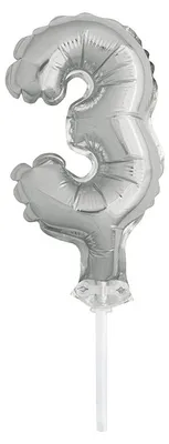 Produktbild von Kuchendeko Folienballon silber Zahl 3