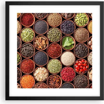 Produktbild von Gerahmtes Poster - Schwarzer Rahmen - Gewürz Küche - 40x40 cm - Wand Bild - Wanddeko - Wandbilder - Kunstposter - Wandposter - Bilderrahmen - Bilder - Kunstdruck - Wandbild - P2BAC40x40-3600