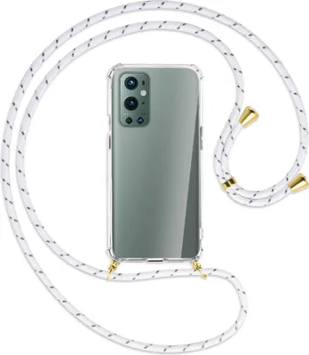 Produktbild von Handykette Backcover-Schutzhülle mit Band (Metall goldfarben) für OnePlus 9 Pro - weiß/grau