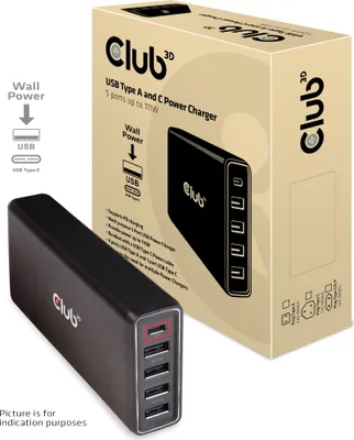 Obrázok produktu pre CLUB3D Nabíjačka USB typu A a C, 5 portov s výkonom až 111 W