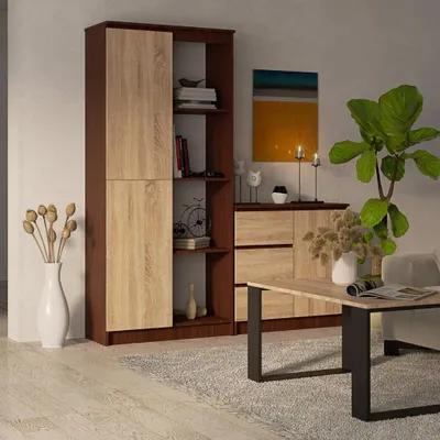 Obrázok produktu pre Policový regál s dvierkami VALESTRA - wenge / dub sonoma