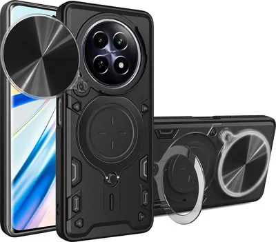 Obrázek produktu pro Pouzdro pro Realme 12 dvojvrstvé odolné pouzdro s ochranným krytem kamery a kruhovým stojánkem na prsten Černý