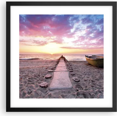 Produktbild von Gerahmtes Poster - Schwarzer Rahmen - Boot Strand Himmel - 40x40 cm - Wand Bild - Wanddeko - Wandbilder - Kunstposter - Wandposter - Bilderrahmen - Bilder - Kunstdruck - P2BAC40x40-5064