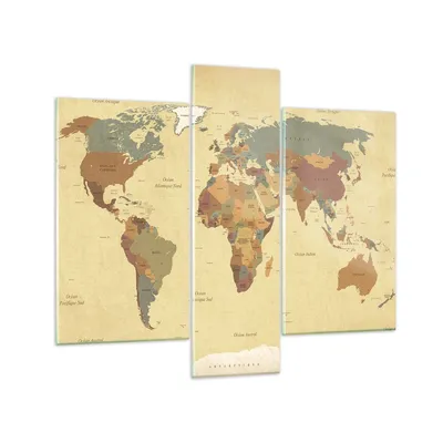Produktbild von Bilder auf glas - Karte Welt Land - 95x80cm - Glasbilder - Wandbilder - Bilder - Kunstdruck - zum Aufhängen bereit - Wanddekoration aus Glas - Glas Bilder - Wandbild auf Glas - 3 Teile - GCB95x80-3861