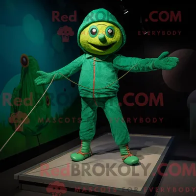 Productafbeelding van Groen REDBROKOLY koorddanser mascottekostuum gekleed met een jumpsuit en petten