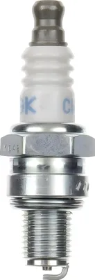 A close-up studio shot of a single spark plug.