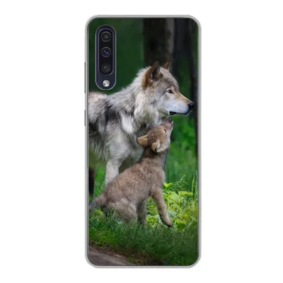Produktbild von MuchoWow® Handyhülle Schutzhülle Hülle für Samsung Galaxy A30s Wolf - Baby - Wald Silikon Softcase Handy Hülle - Karteninhaber