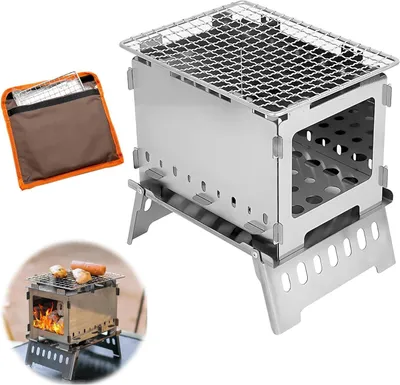 Productafbeelding van Camping Kooktoestel - Houtkachel Opvouwbaar - Buiten Koken - 3-in-1 Functionaliteit - 20.5 x 21.5 cm - Zilver