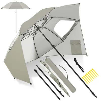 Immagine prodotto di Ombrellone da spiaggia Eikuavon da 210 cm con picchetto a spirale, protezione UV 50+, inclinabile, idrorepellente, con borsa per il trasporto, per spiaggia, giardino e campeggio, beige