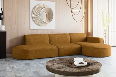 Zdjęcie produktu dla Designerski Narożnik, Sofa w kształcie litery L MODENA, tkanina Poso Musztardowy Prawy